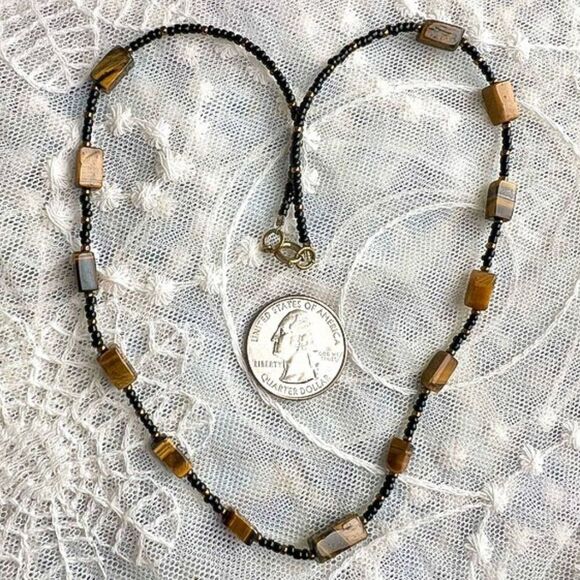 Vintage Tiger Eye Stone & Seed Bead Necklace - Picture 7 of 8